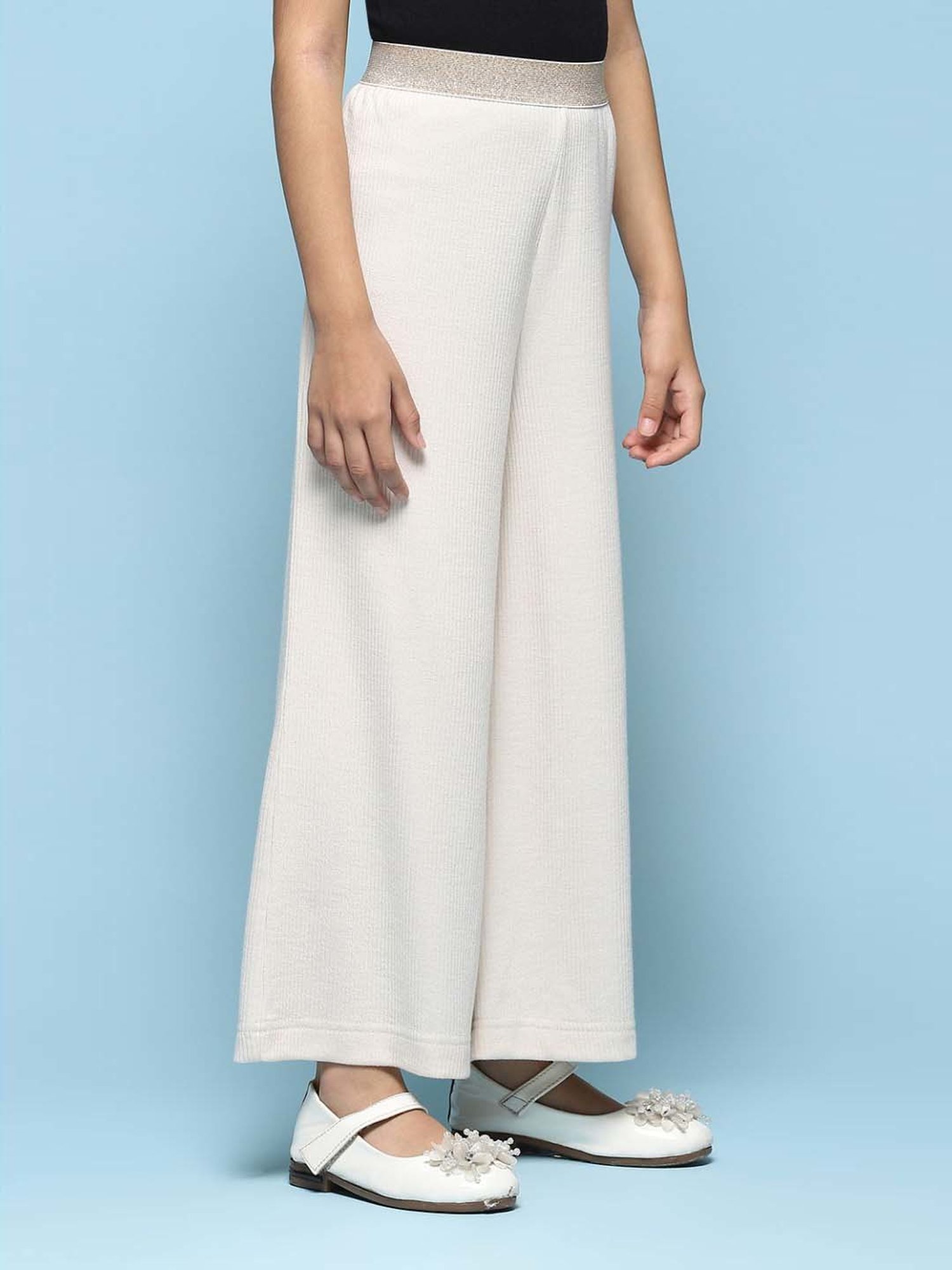 BIBA Girls Kids White Cotton Regular Fit Palazzo