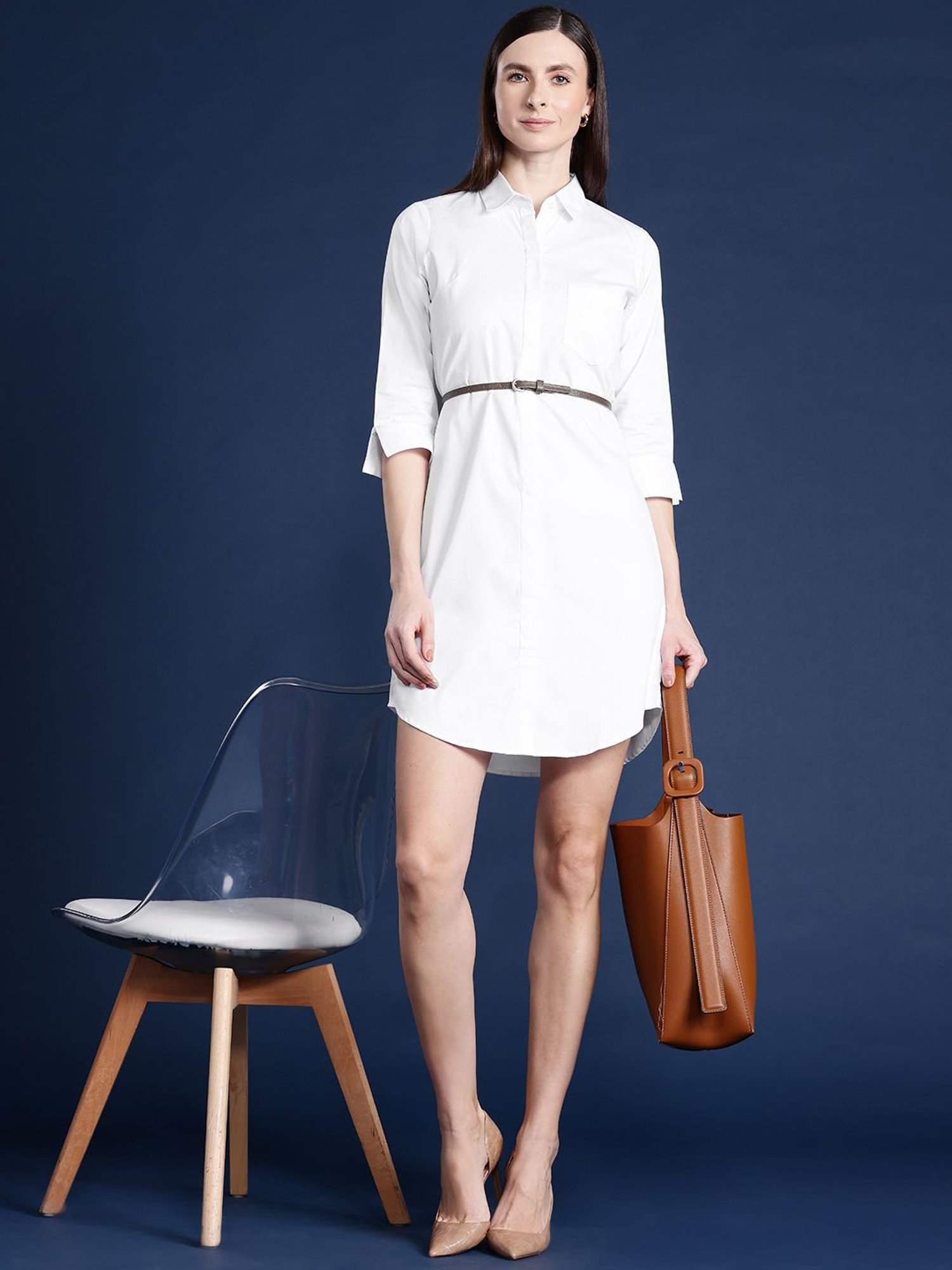 Hancock White Cotton Regular Fit Shirt Dress