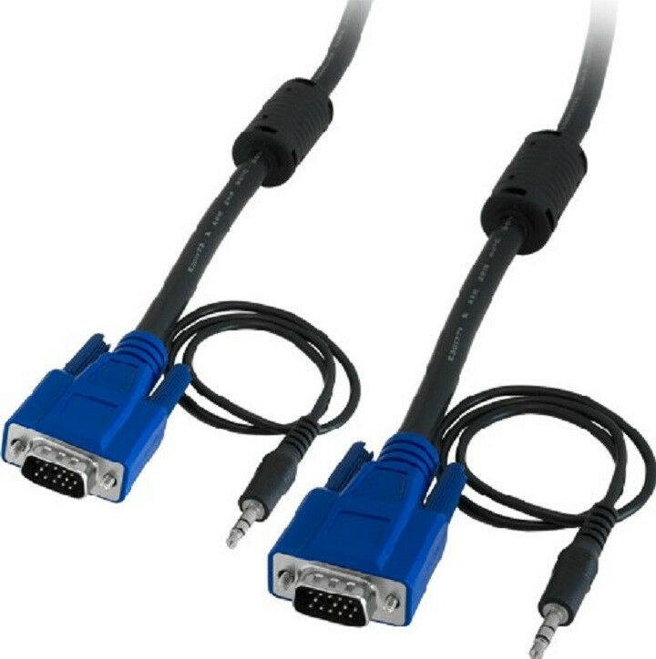 10FT VGA MALE TO MALE EXTENSION M/M MM MONITOR CABLE SVGA WITH 3.5MM AUDIO CABLE