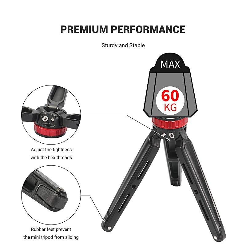 Tabletop Mini Tripod with 1/4 Screw and Thread for DSLR Cameras and Monopods, Made from CNC Aluminum - BUT2666