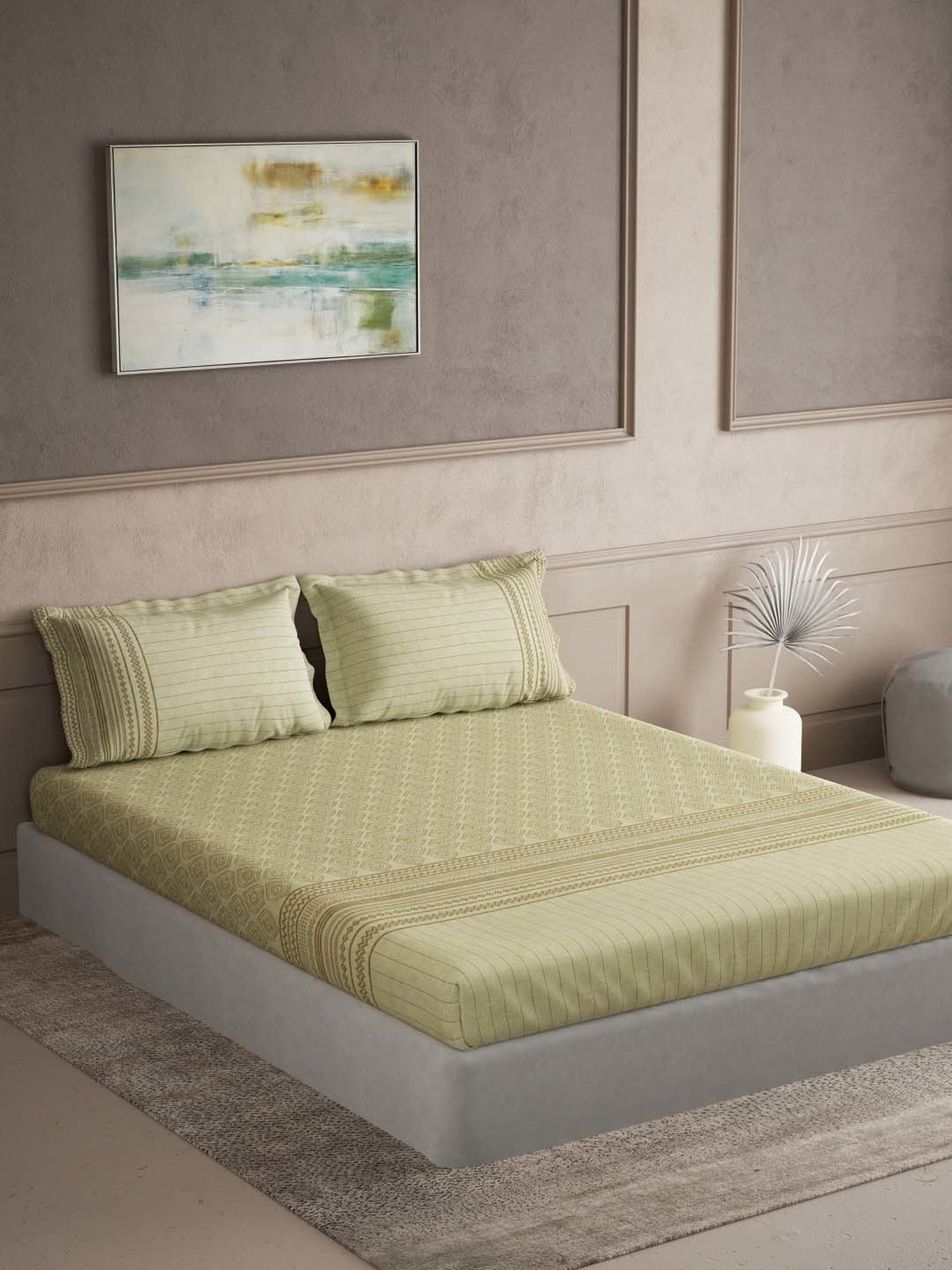 Ddecor Live beautiful Maxima Yellow 180 TC Cotton King Bedsheet with 2 Pillow Covers