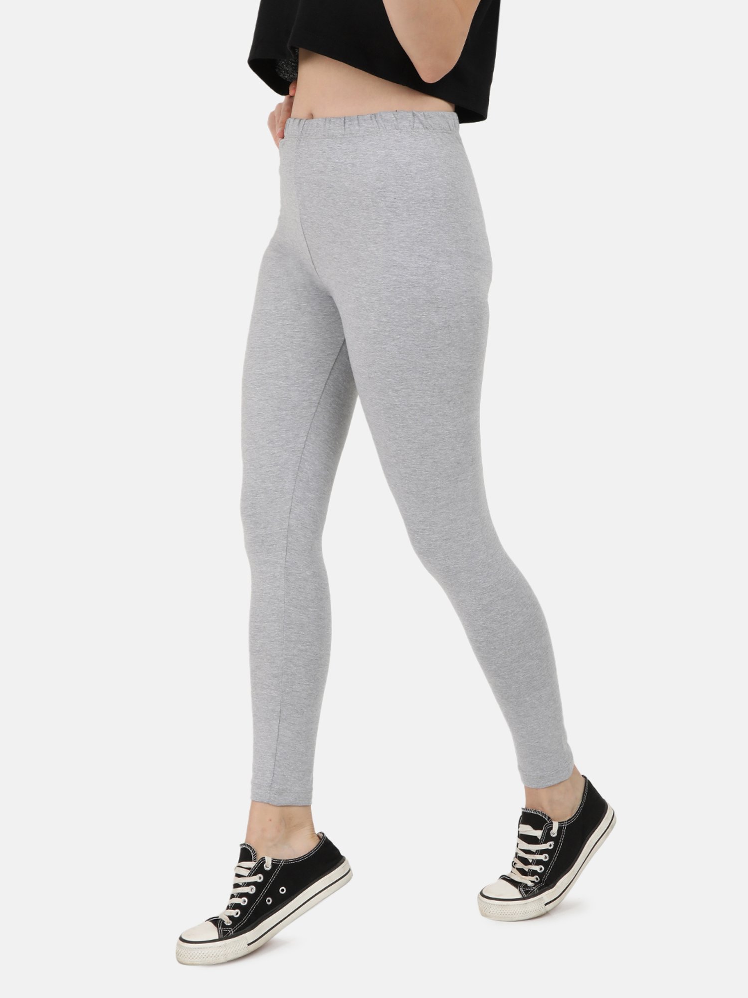 Bene Kleed White & Grey Cotton Slim Fit Leggings (Pack Of 2)