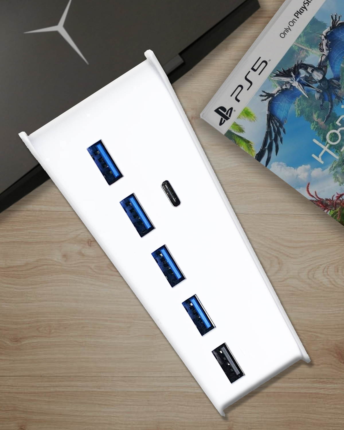 PS5 USB Hub, USB Type C 3.1 High Speed Transmission Extender Hub Adapter with 4 USB & 1 USB Charging Port & 1 USB C Port Converter Distributor Compatible with Playstation 5 Game Console (Black)