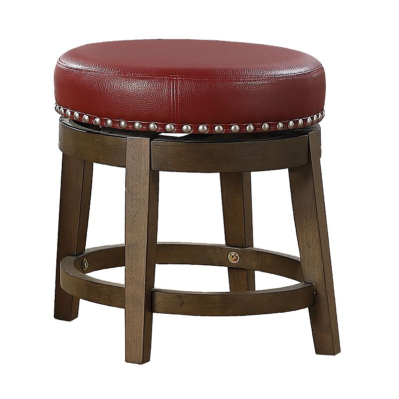 Lexicon Whitby 18 Inch Dining Height Wooden Bar Stool with Solid Wood Legs and Faux Leather Round Swivel Seat, Red (2 Pack)