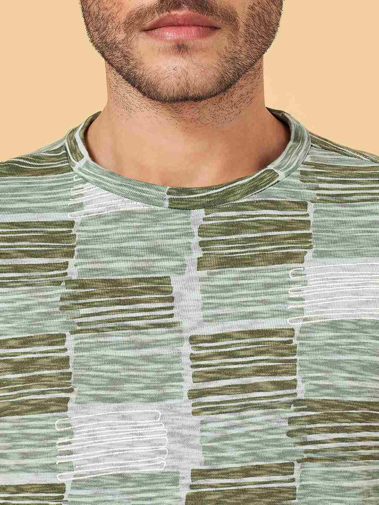 7 Alt by Pantaloons Dark Green Cotton Relaxed Fit Printed T-Shirt