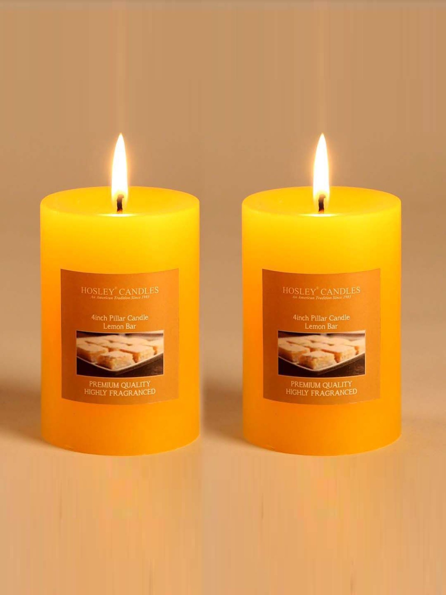 HOSLEY Yellow Wax Pillar Candle - Set of 2