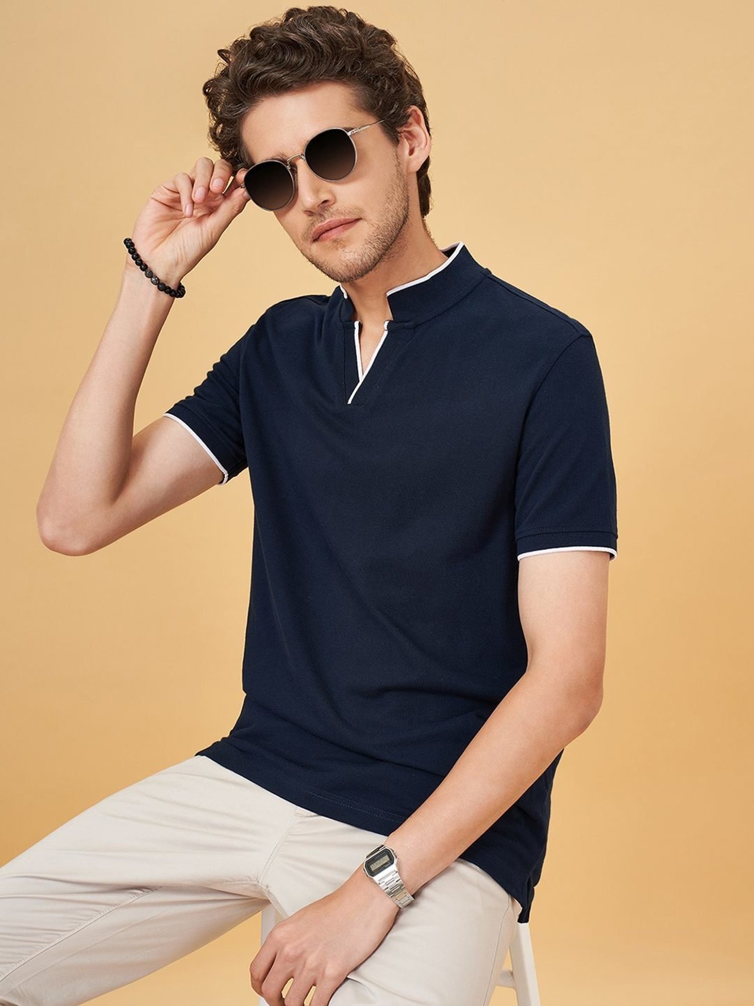 Byford By Pantaloons Blue Depths Cotton Slim Fit T-Shirt