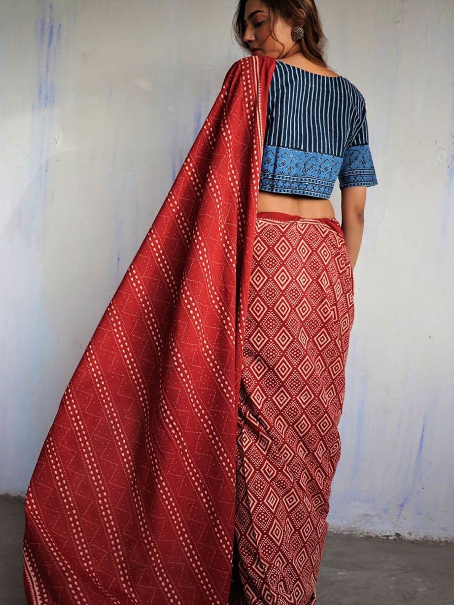 Chidiyaa Maroon Block Printed God Saree