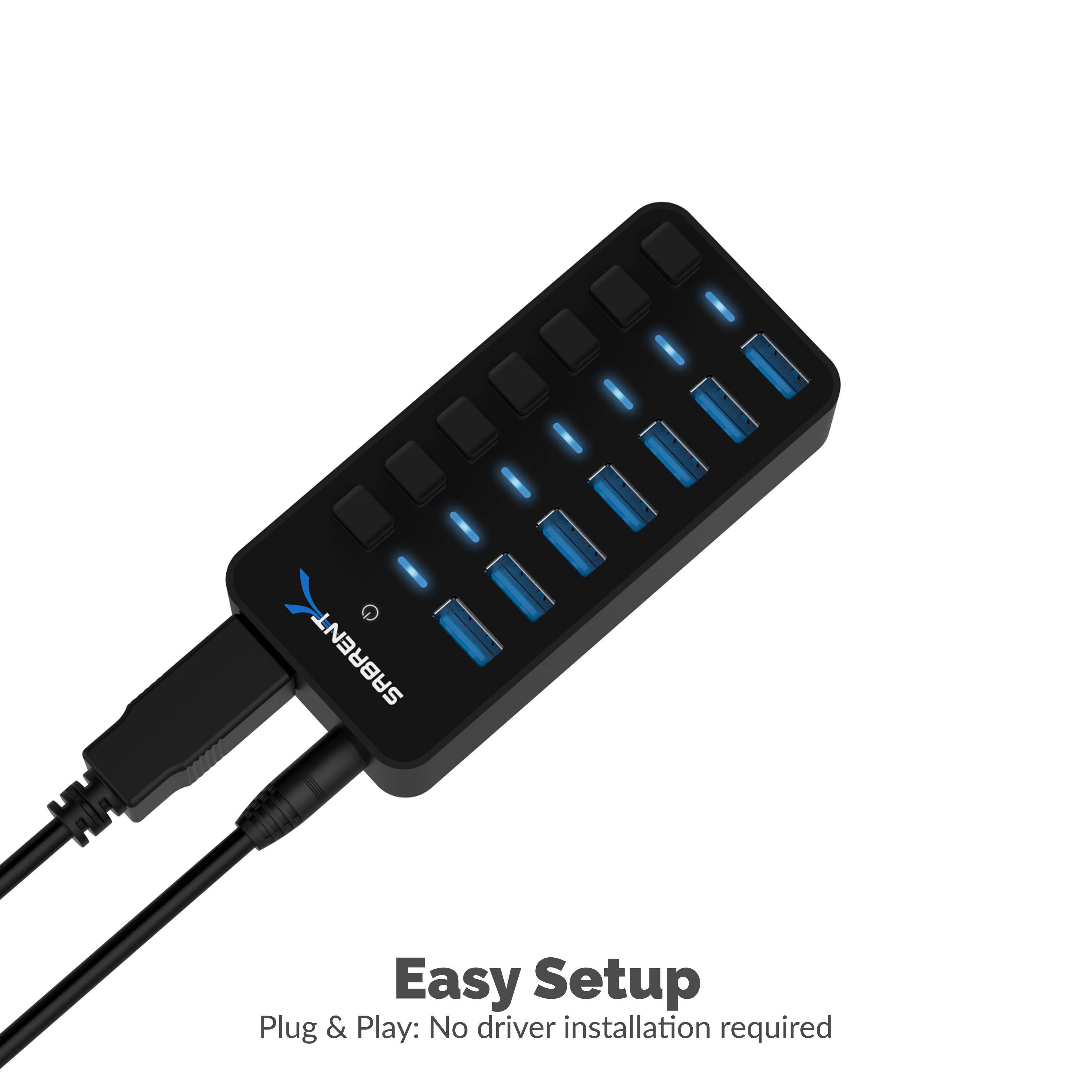 Sabrent 36W 7-Port USB 3.0 Hub with Individual Power Switches and LEDs (HB-BUP7)