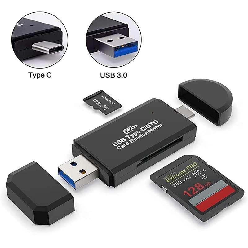SD Card Reader/Writer 3.0 Memory Card Reader for Android Phone/PC/Laptop/Camera/Mac/Windows/Linux, with USB and Typc C Port