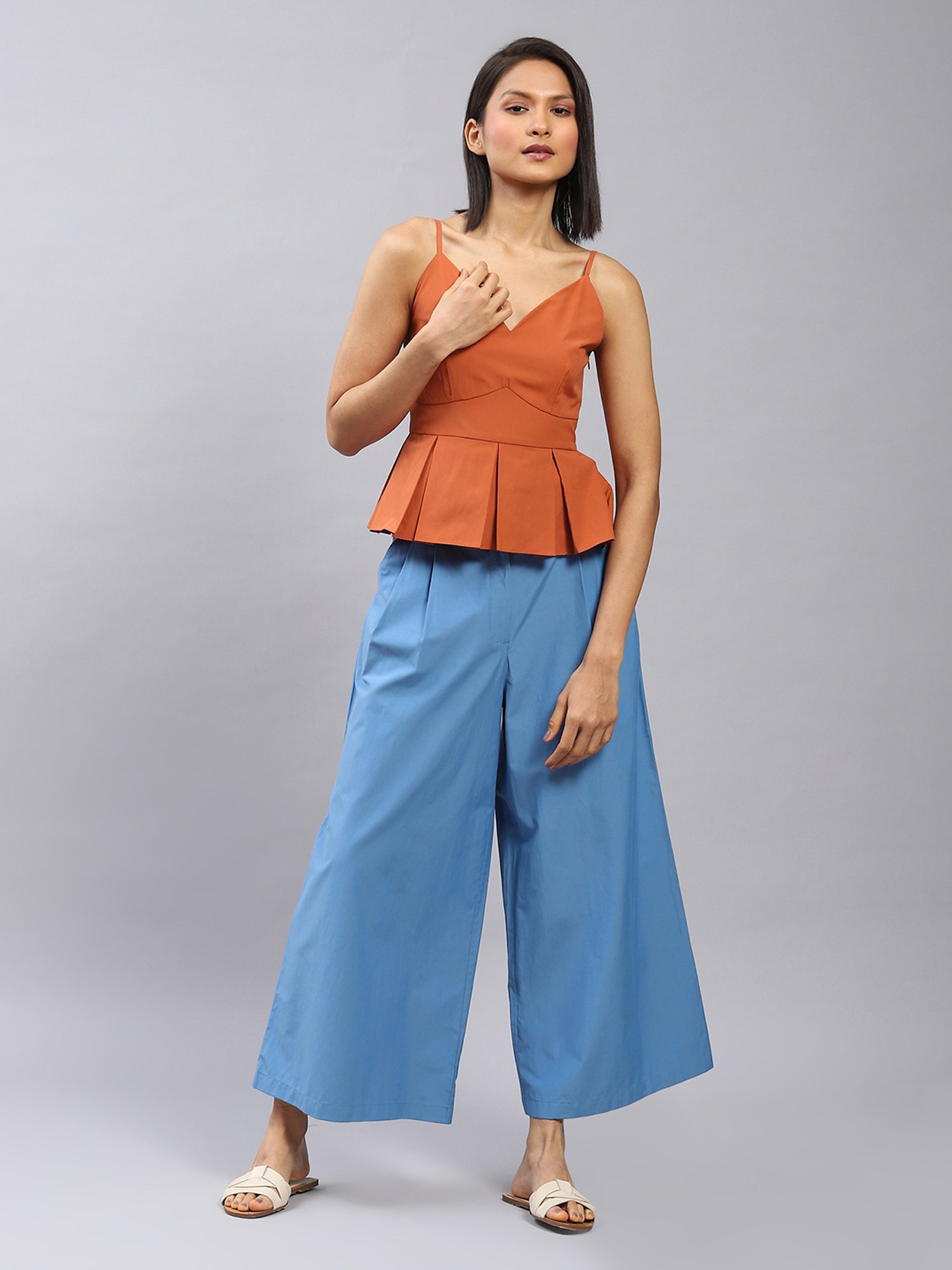 Label Ritu Kumar Brown Peplum Top