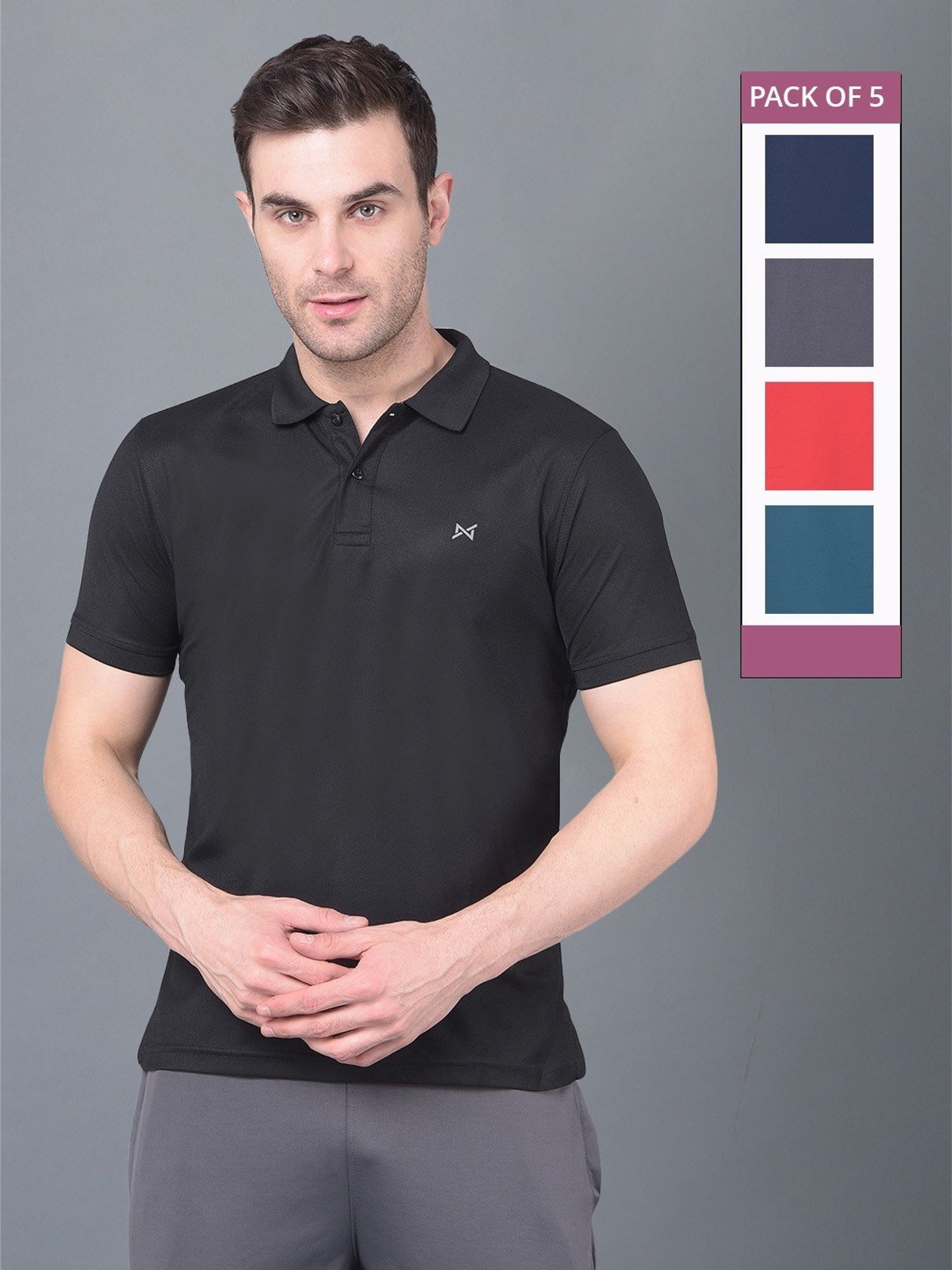 Force NXT Multicolored Regular Fit Sports Polo - Pack Of 5
