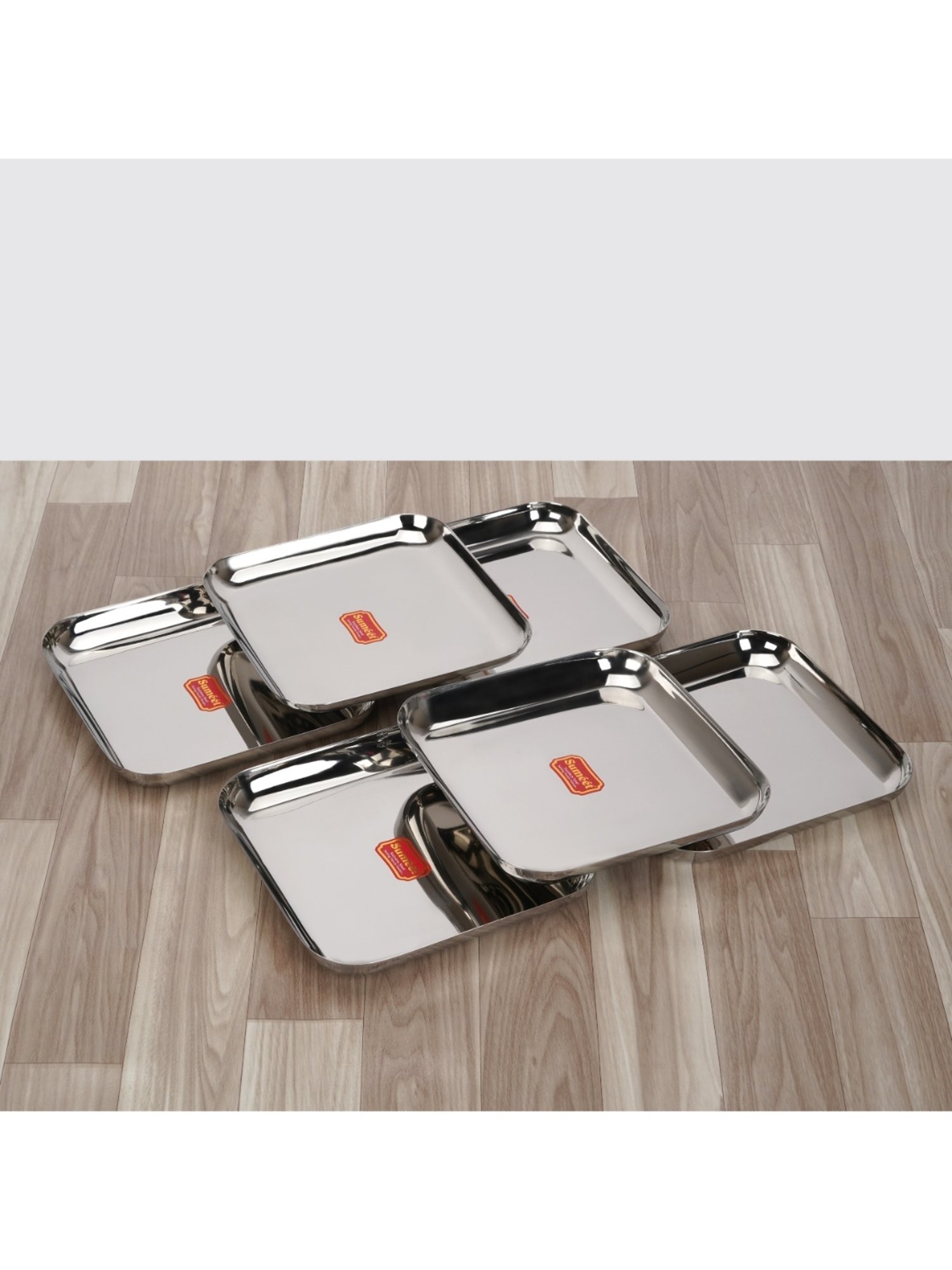 Sumeet S.S. Big Square Shape Plate/Dinner Plate/Lunch-Meal Plate Set of 6pcs, 25cm dia, Silver