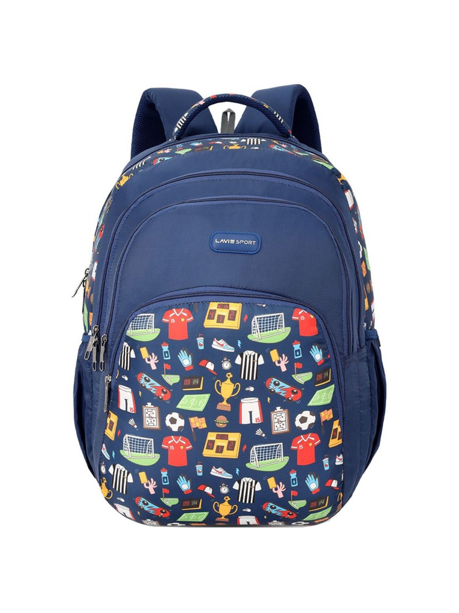 Lavie Sport Sporty 39L Printed School Unisex Backpack with Rain cover for Boys/Girls (Navy)