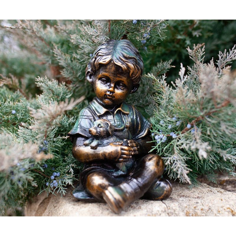 10.24" Look Boy and Puppy Statue Bronze - Exhart
