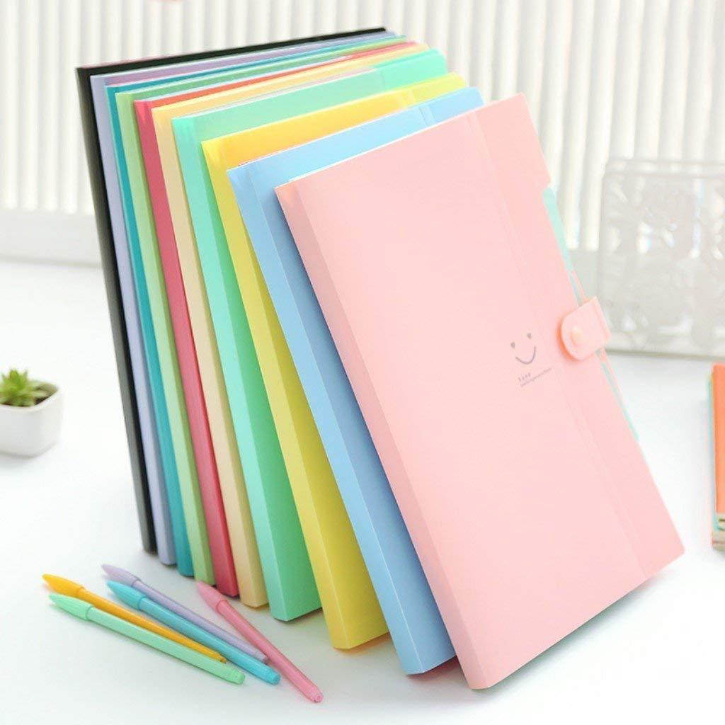 Placstic Expanding File Folders Accordion Document Organizer 5-Pocket A4 Letter Size with Snap Closure for School and Office,2-Pack,Pink