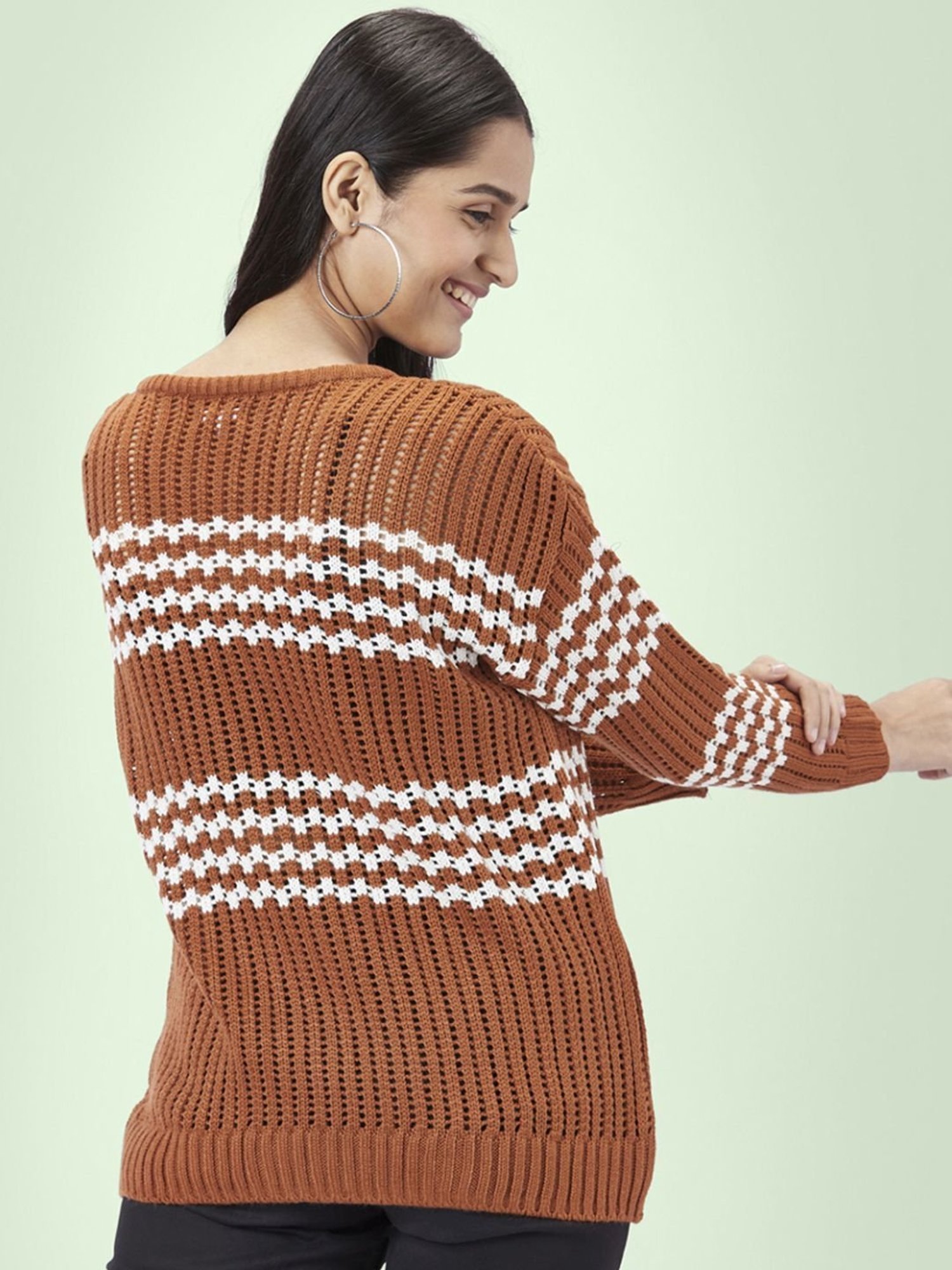 Honey by Pantaloons Brown Jacquard Pattern Sweater
