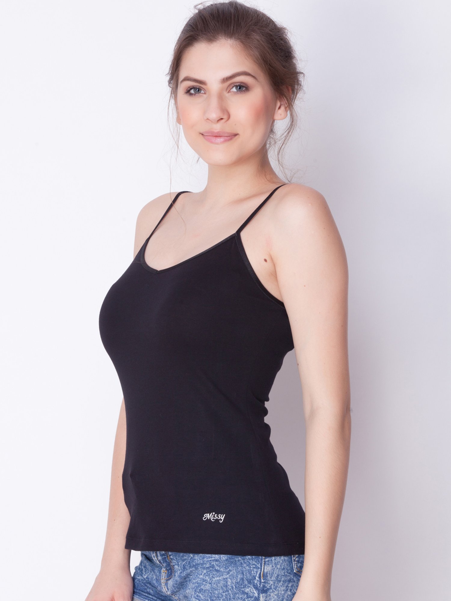 Dollar Missy Black Cotton Camisole - Pack of 5