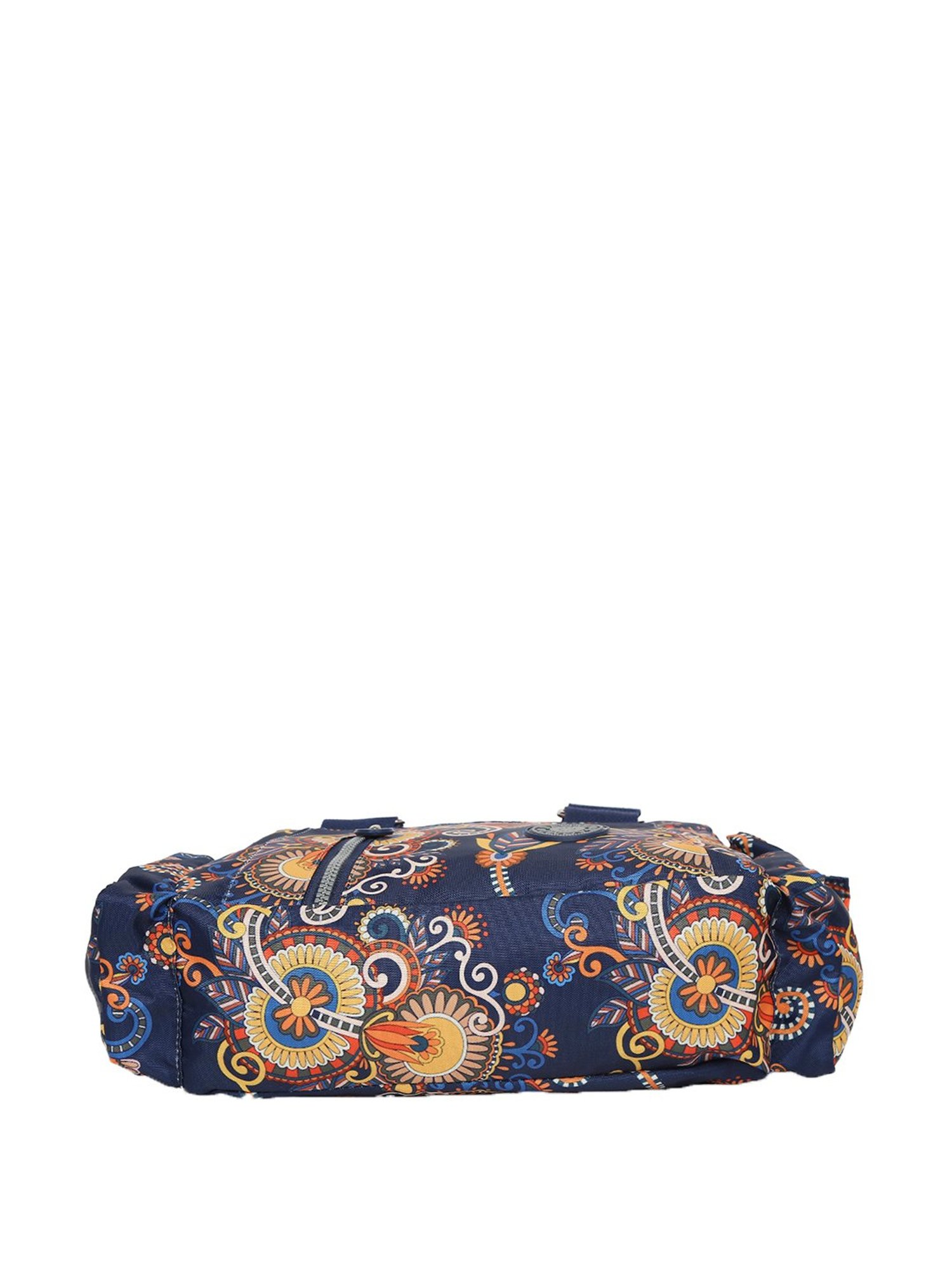 Baomi Blue & Yellow Printed Medium Handbag