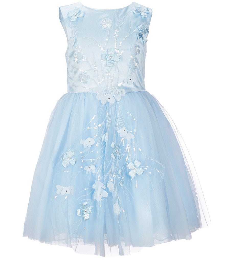 Us Angels Little/Big Girls 4-10 Flower-Applique Satin/Mesh Fit-And-Flare Dress