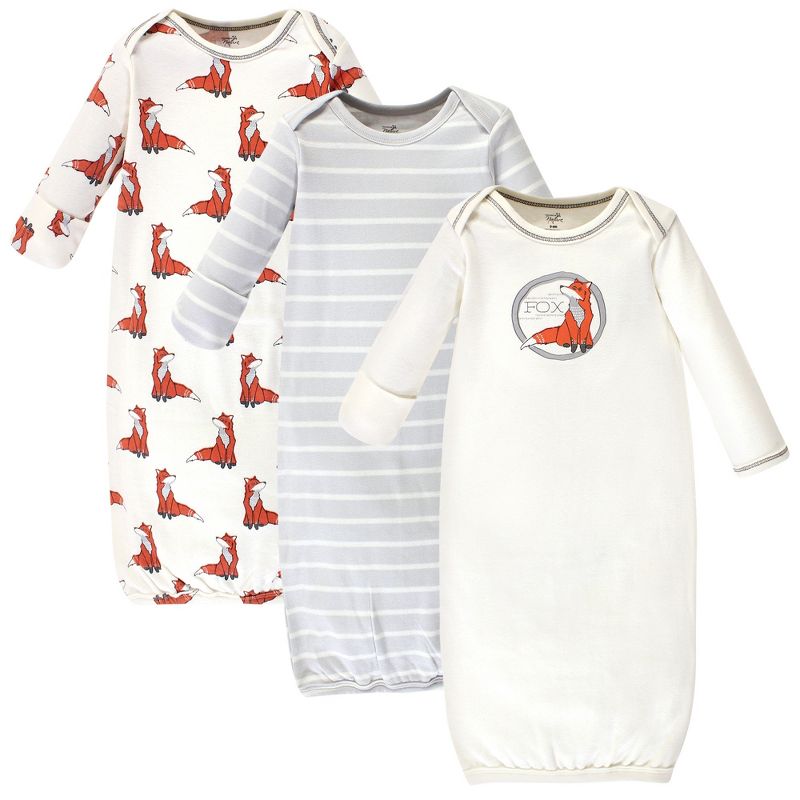 Touched by Nature Baby Boy Organic Cotton Long-Sleeve Gowns 3pk, Boho Fox, 0-6 Months