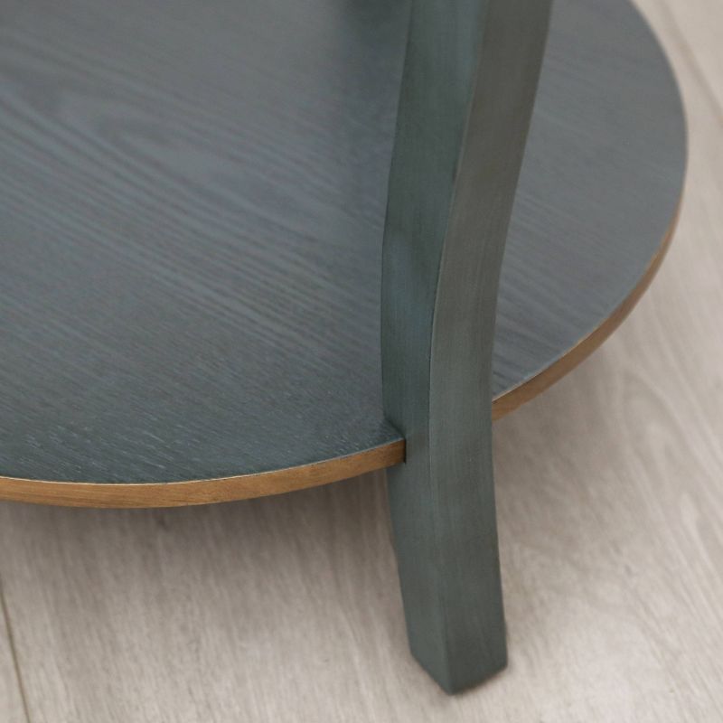 Clarence 1 Drawer Round Wood End Table - Teal/Gold - Abbyson Living