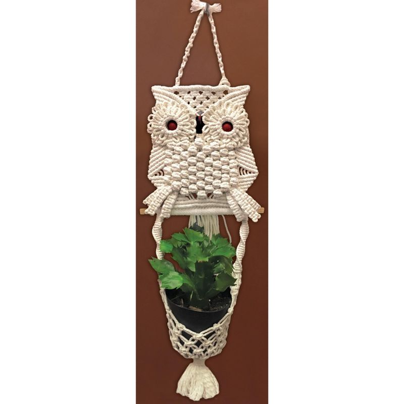 Design Works/Zenbroidery Macrame Wall Hanging Kit 8"X24"-Owl Planter