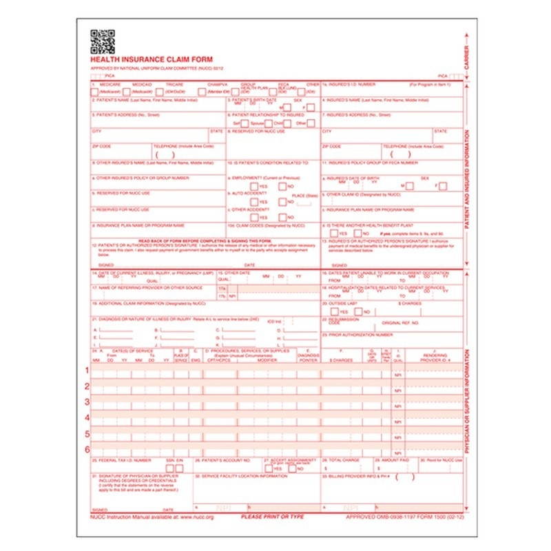CMS-1500 (02/12) Laser Cut Sheet (1,000/case)