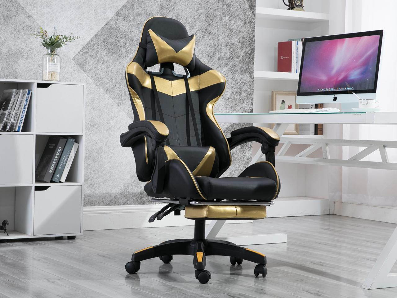 Gaming Chair, Office Computer Game Chair, Height Adjustment Recliner Swivel Rocker with Headrest and Lumbar Pillow E-Sports Chair