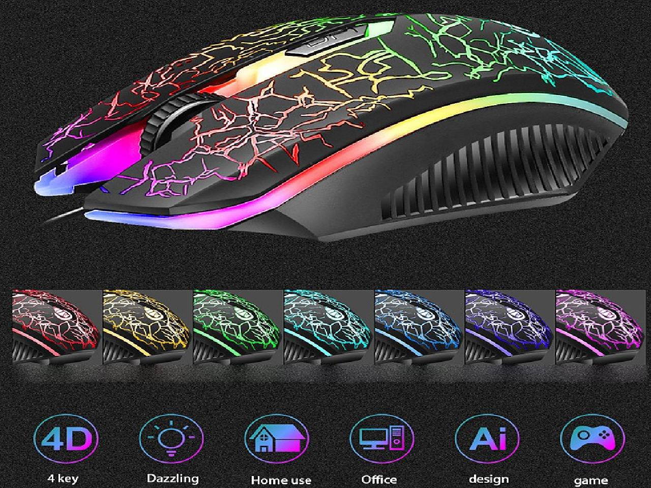 High Performance Gaming Keyboard and Mouse Combo, LED Rainbow Backlit USB Wired Computer Keyboard 104 Key, Spill-Resistant Design, Ergonomic Wrist Rest Keyboard Mouse Set for Windows PC Gamer - Black