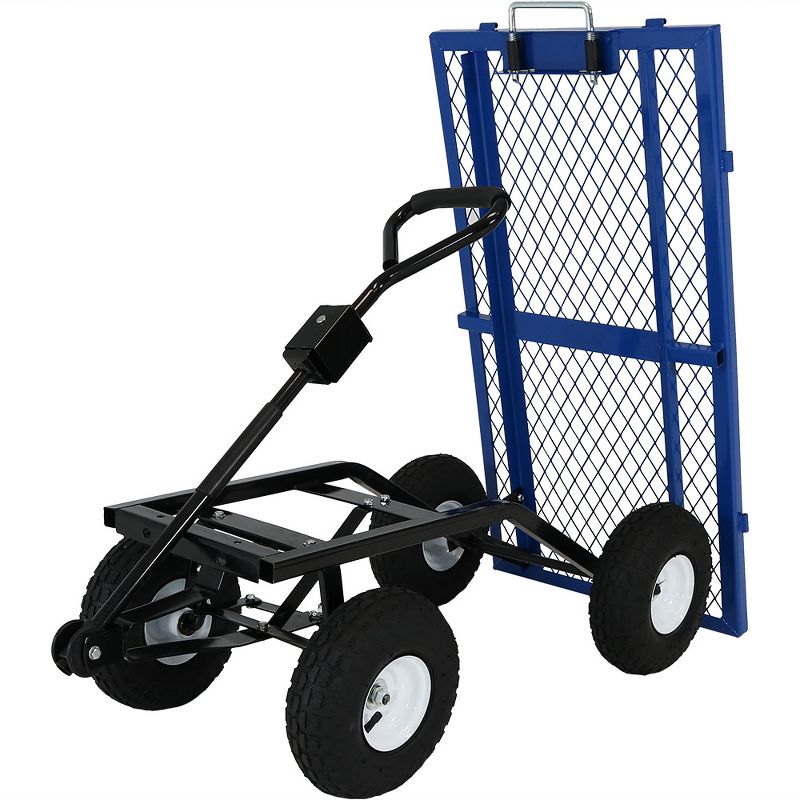 Sunnydaze Outdoor Lawn and Garden Heavy-Duty Durable Steel Mesh Utility Dump Wagon Cart with Removable Sides - Blue