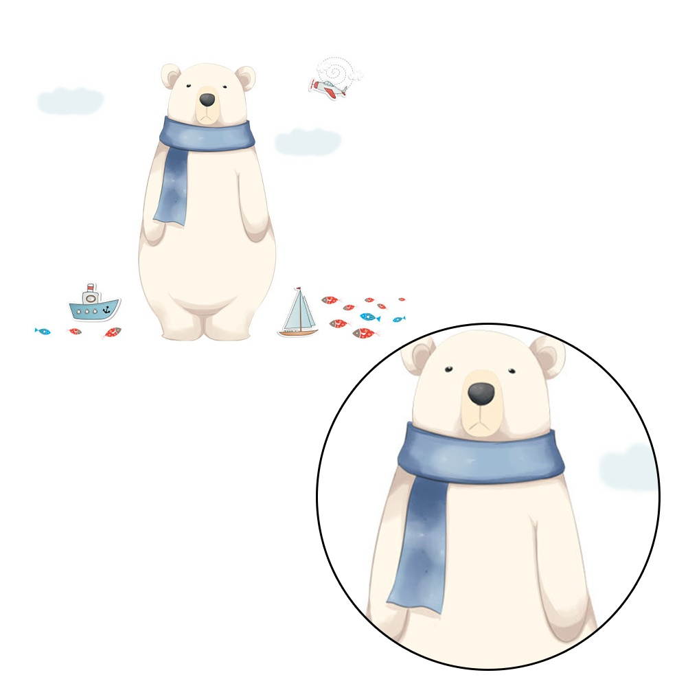 2Pcs Cartoon Polar Bear Pattern Wall Paper Decorative Wall Sticker Wallpaper Wall Ornament Beige (45x60cm)