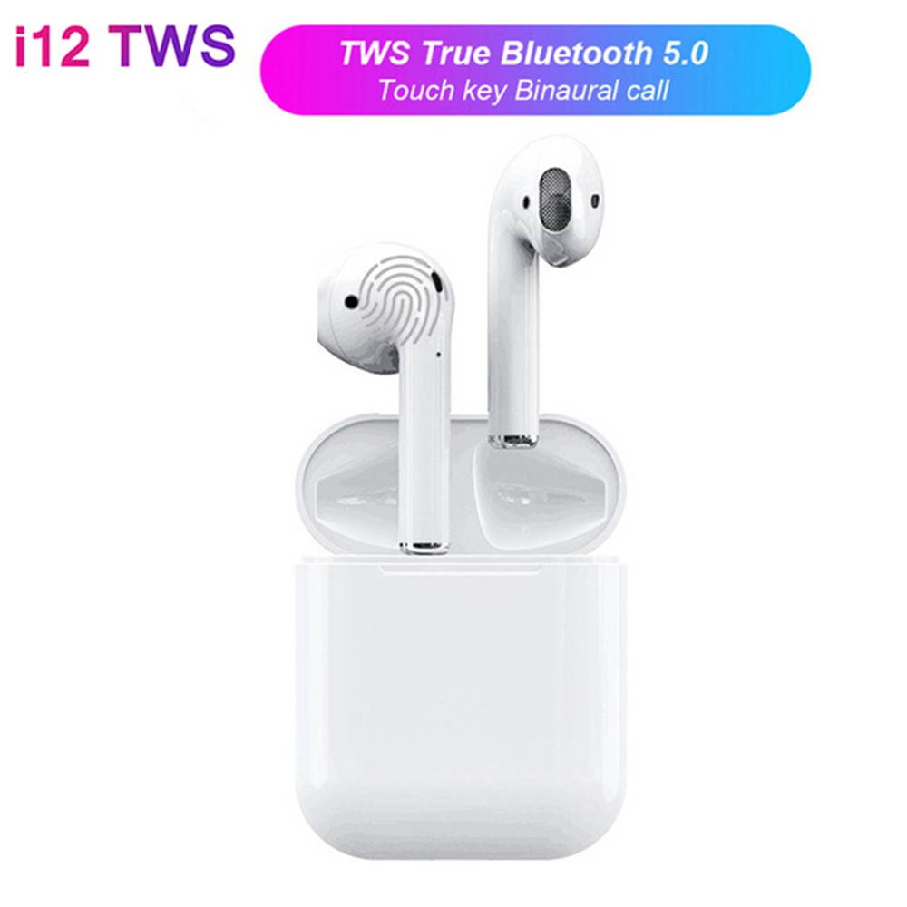 i12 TWS Wireless Bluetooth 5.0 Touch control Earphones with 300mAh Charging Dock Automatically Pairing - Red