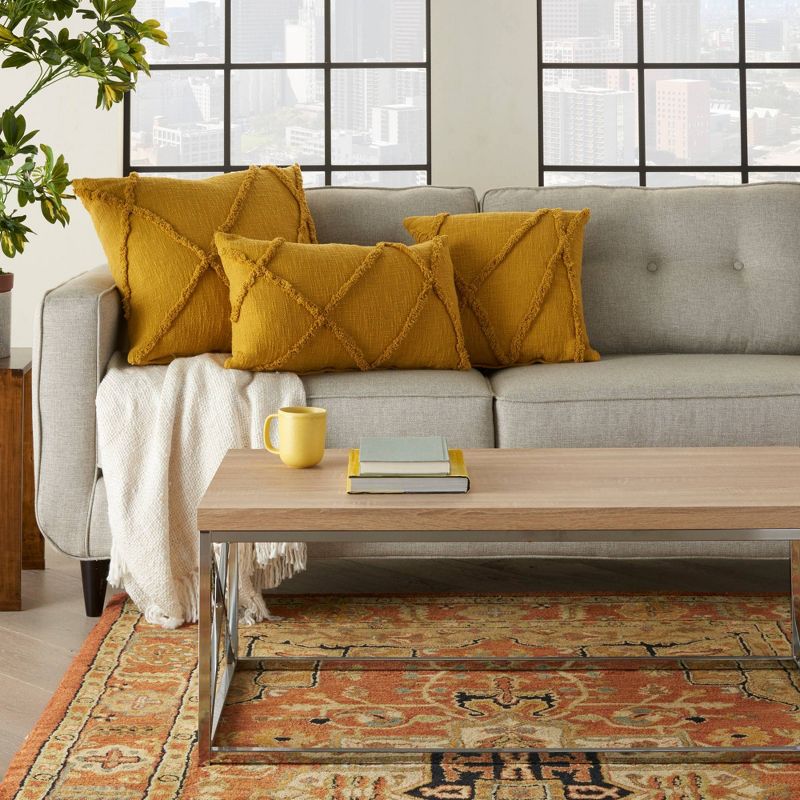 18"x18" Distressed Diamond Square Throw Pillow Mustard - Nourison