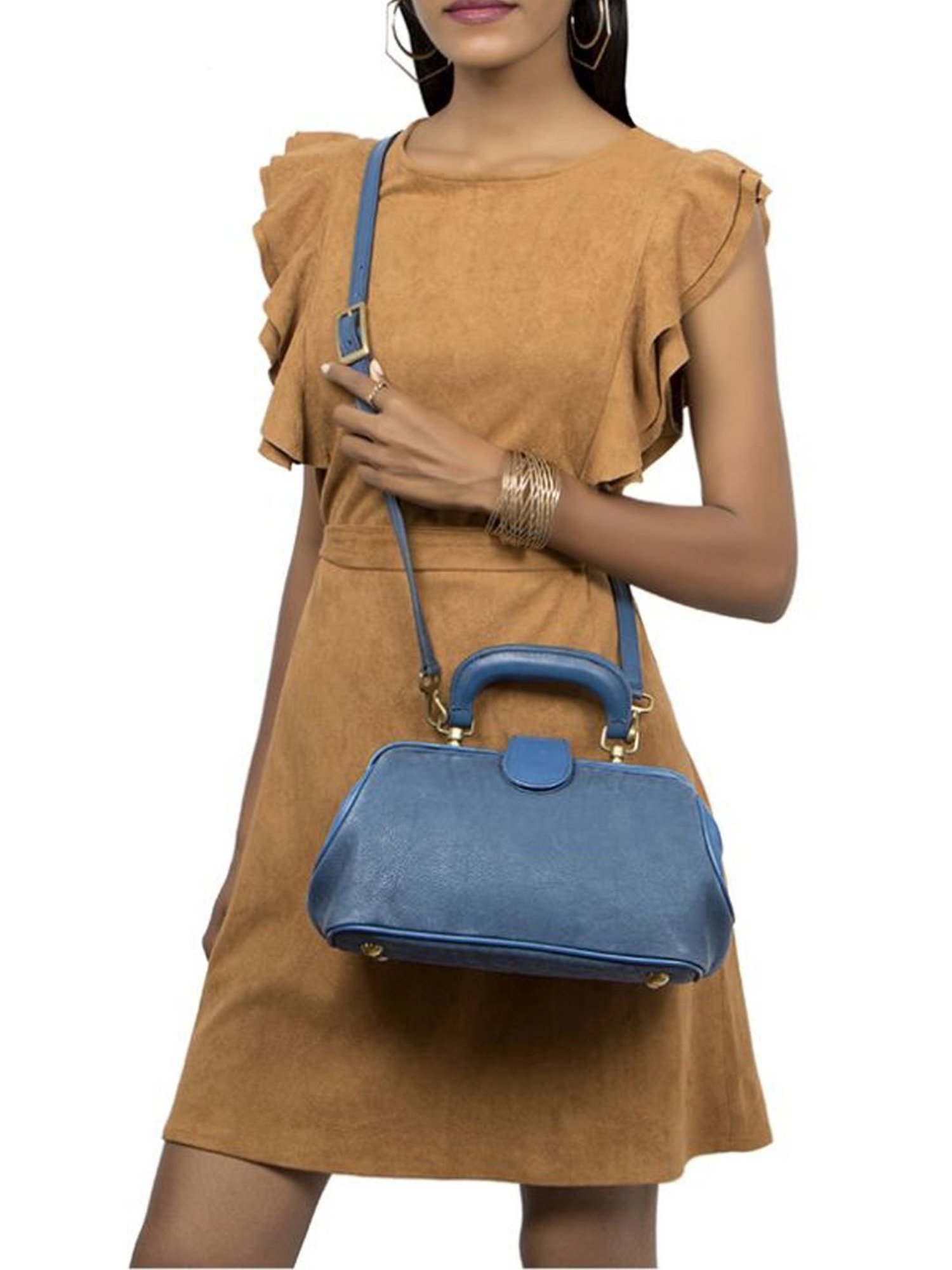 Hidesign Blue Solid Medium Handbag