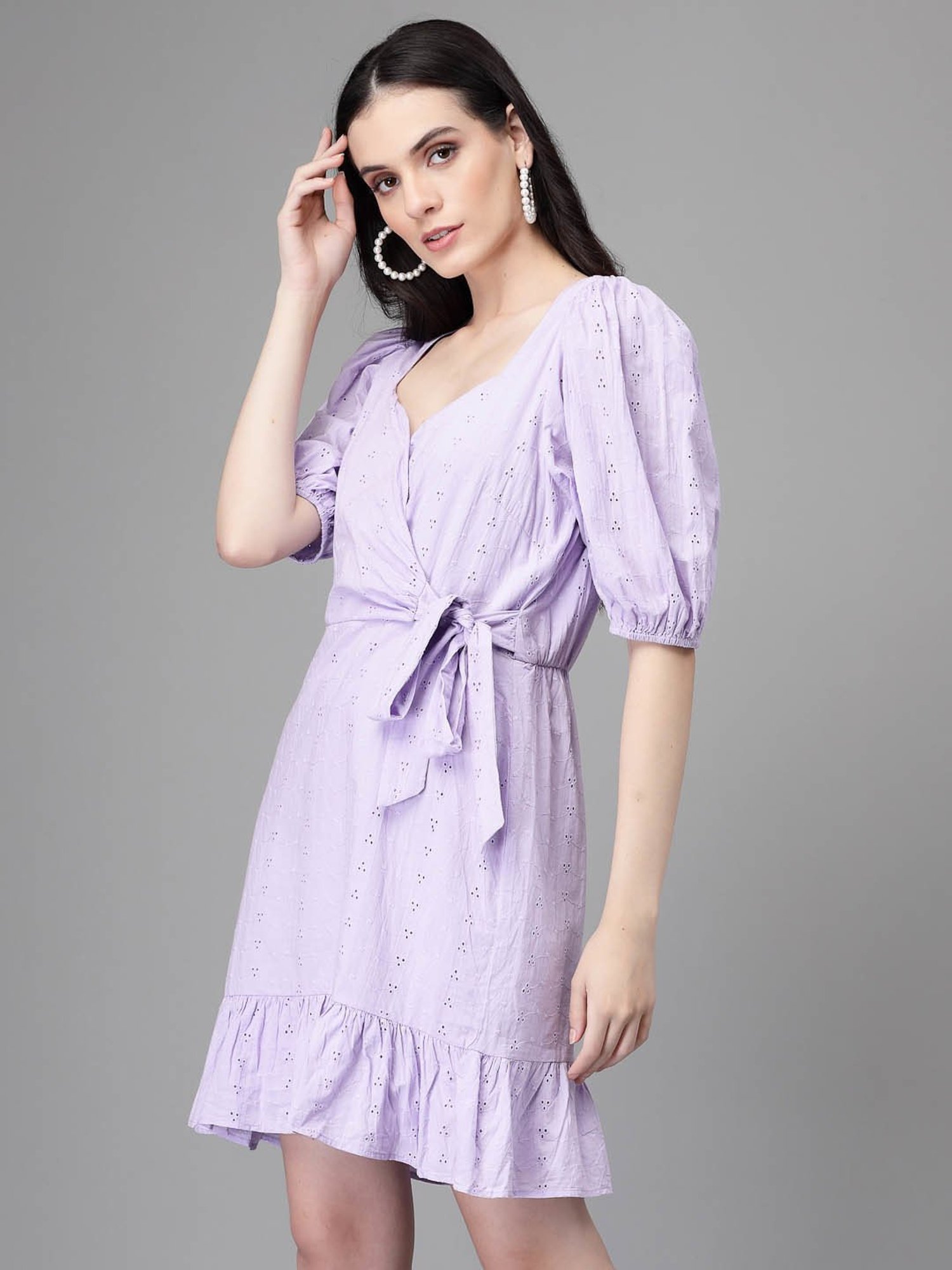 Global Republic Purple Embroidered Wrap Dress