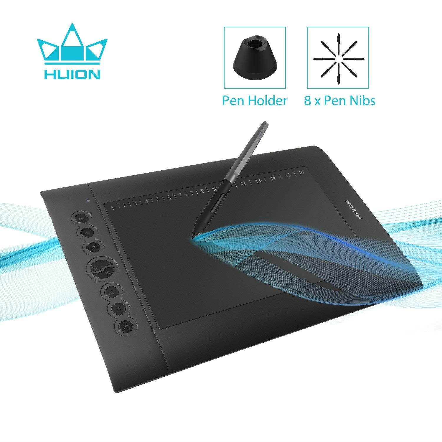 Huion H610 Pro V2 Graphic Drawing Tablet Tilt Function Battery-Free Stylus and 8192 Pen Pressure with 8 Pen Nibs