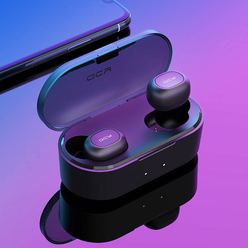QCY T2C TWS Earphone Blutooth 5.0 Headphone 3D stereo Dual Mic Noise Cancelling Headset with charging box-Black