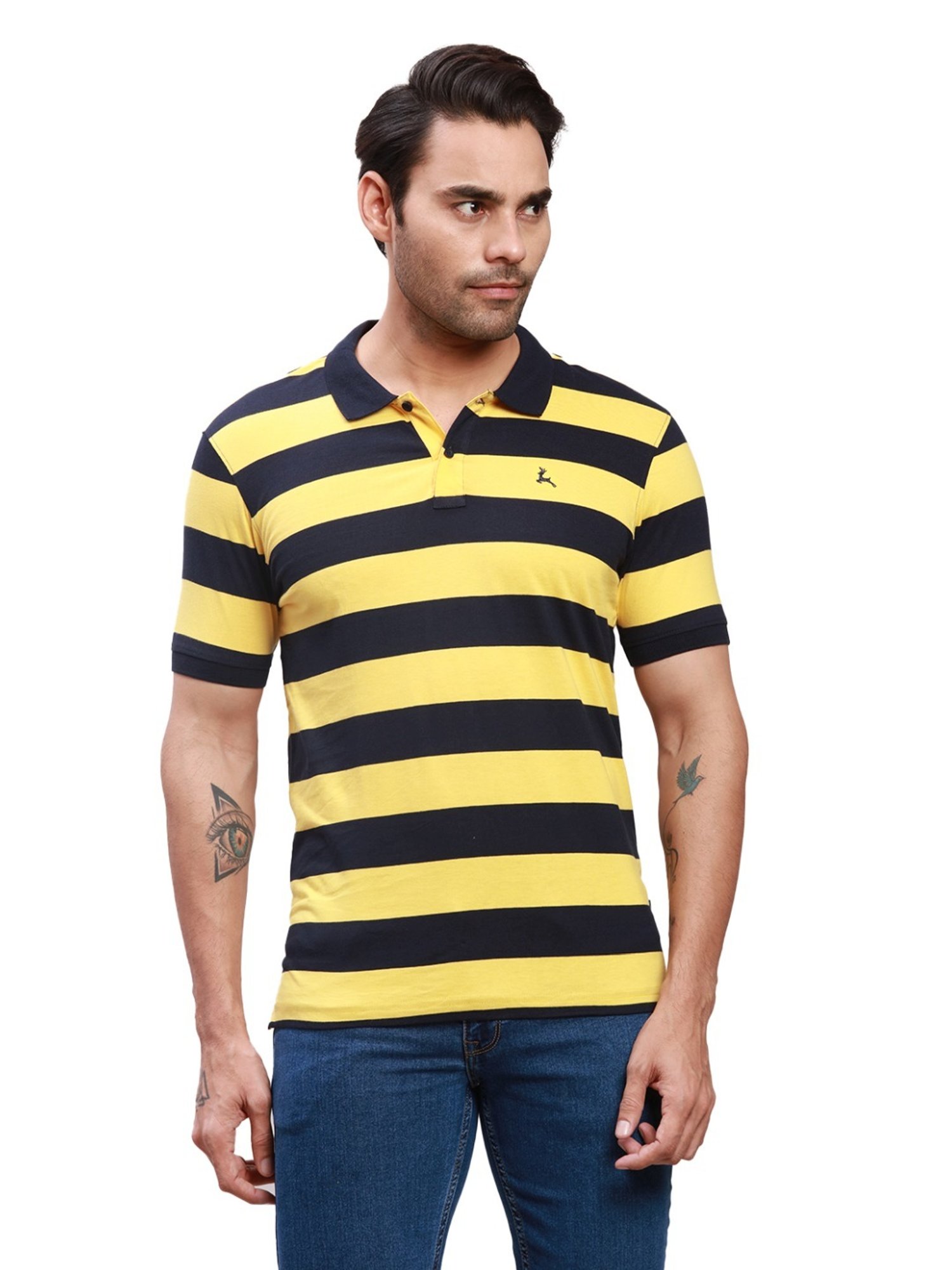 Parx Yellow Cotton Regular Fit Colour Block Polo T-Shirt