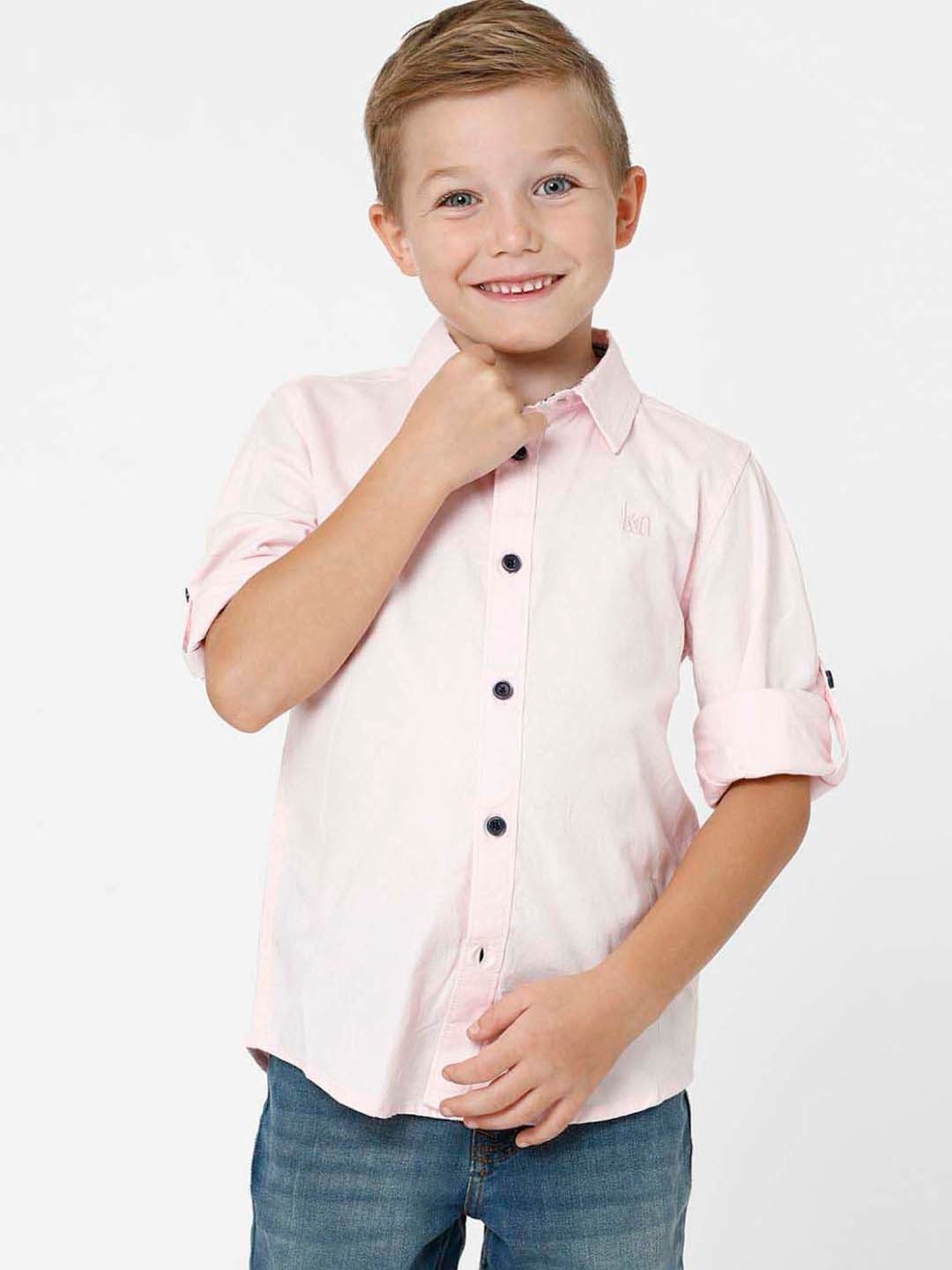 Kate & Oscar Kids Pink Cotton Regular Fit Full Sleeves Shirt