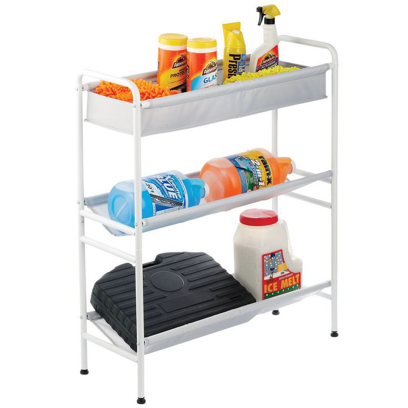 mDesign 3-Tier Metal and Fabric Garage Storage Cart, Compact Design - White/Gray