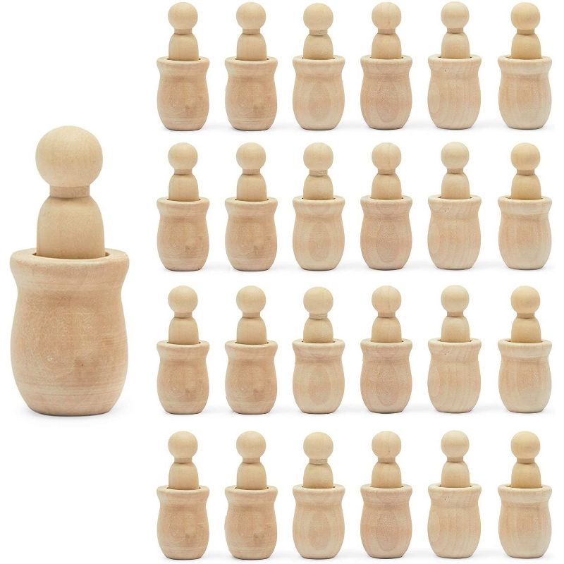 Bright Creations 24 Pack Unfinished Wooden Peg Nesting Dolls for Arts and Crafts (1.1 x 2.5 Inches)