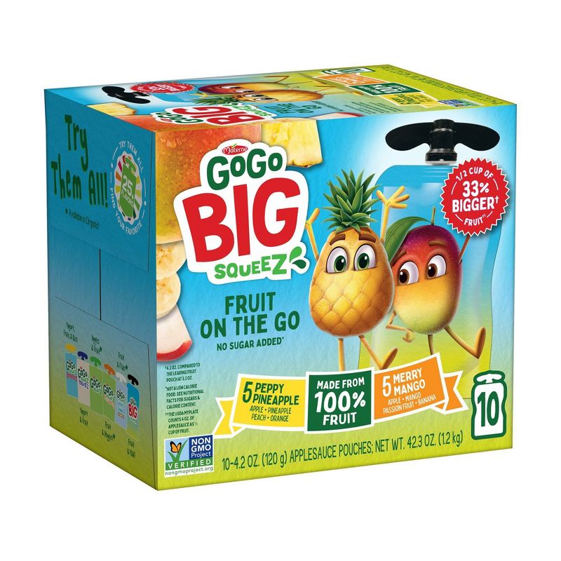 GoGo SqueeZ Big Variety Pack Apple Mango Banana Passfruit Pineapple Peach - 42.3oz/10ct