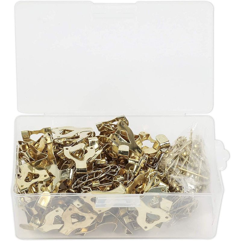 Okuna Outpost 100 Pack Heavy Picture Frame Hanger Wall Hooks with Screws, Gold, 1.3"