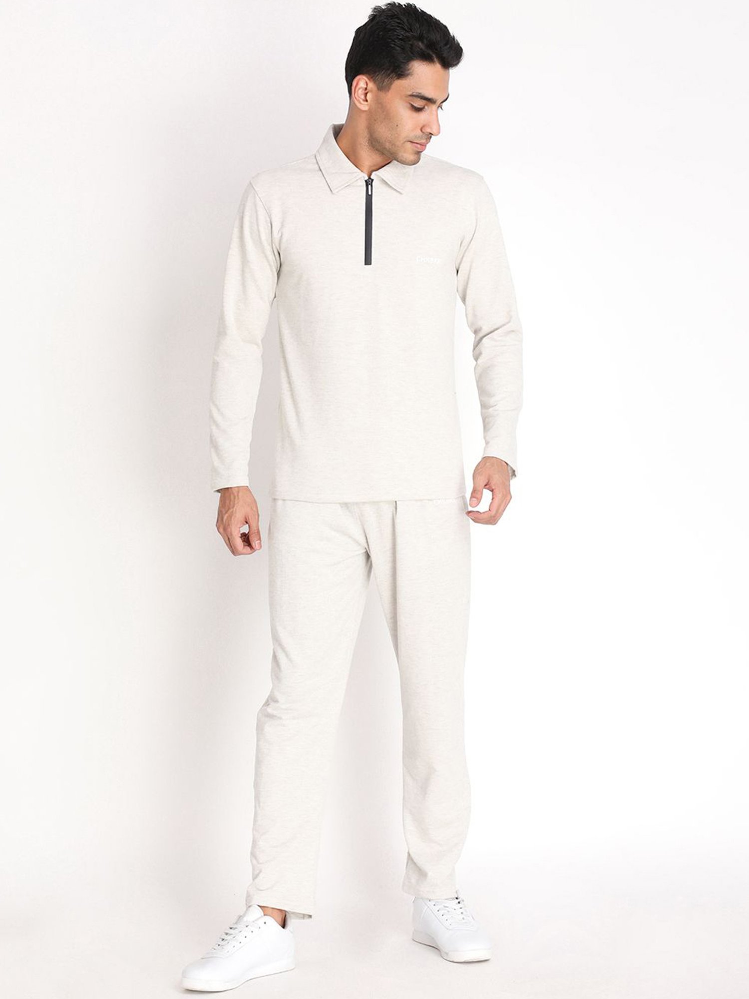 Chkokko Off White Cotton Relaxed Fit Track Pants