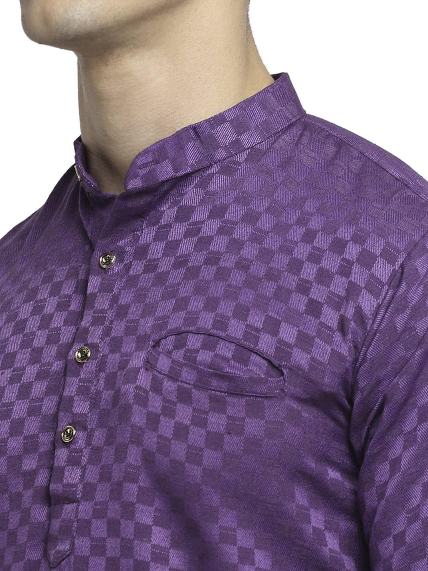 Benstoke Purple & White Cotton Regular Fit Self Pattern Kurta Bottom Sets