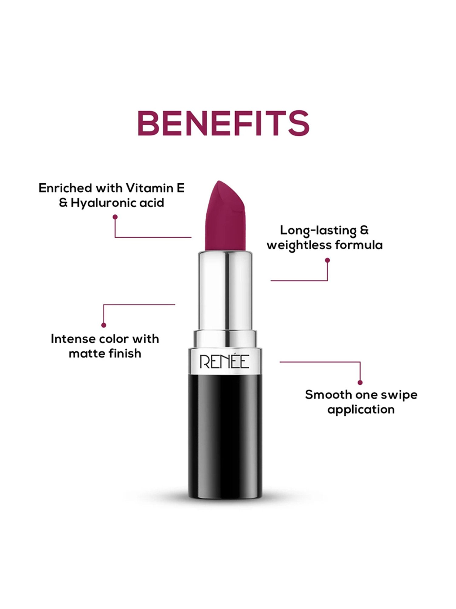 RENEE Stunner Matte Lipstick High Power - 4 gm