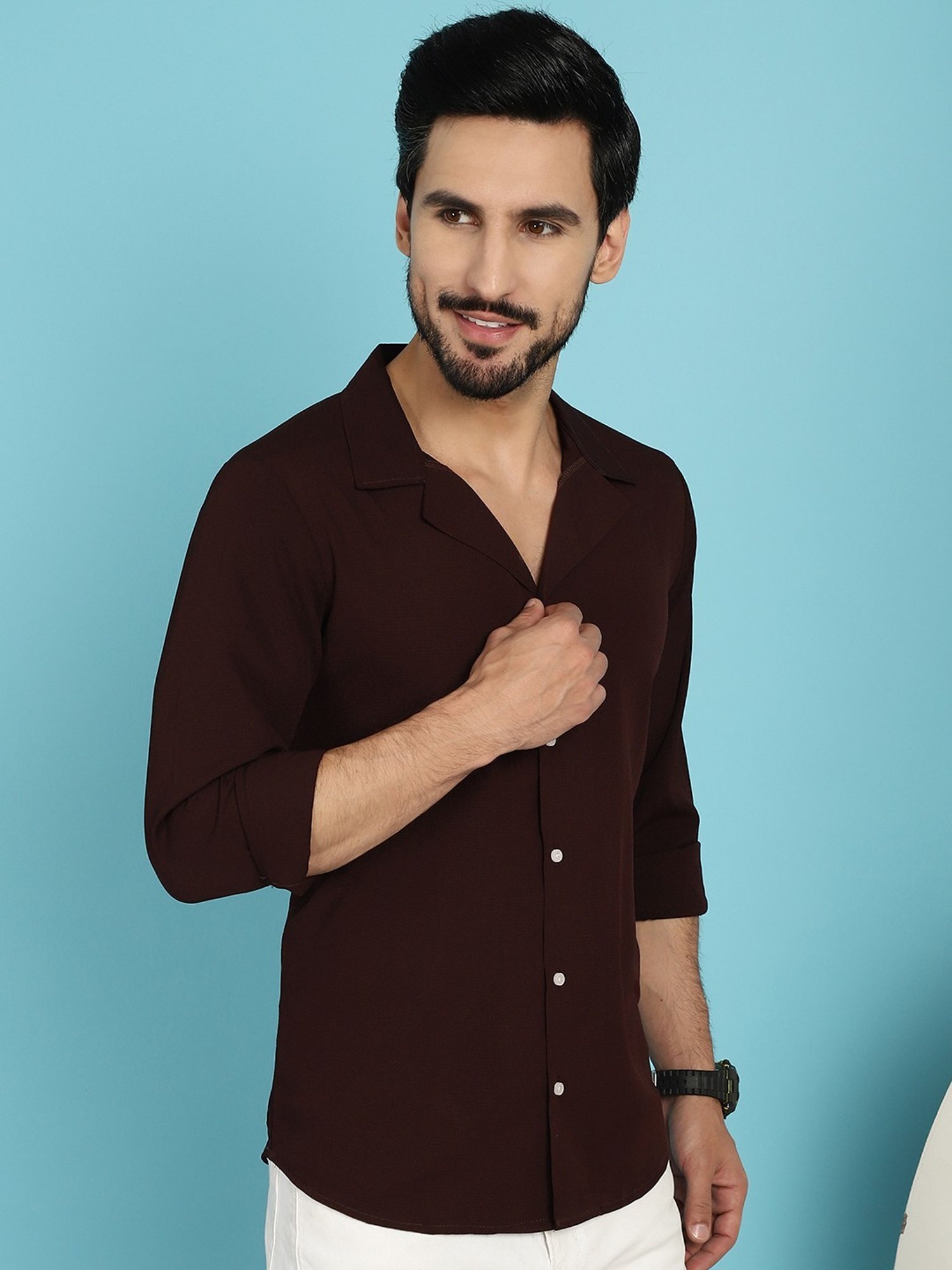 Indian Needle Choco Brown Regular Fit Shirt