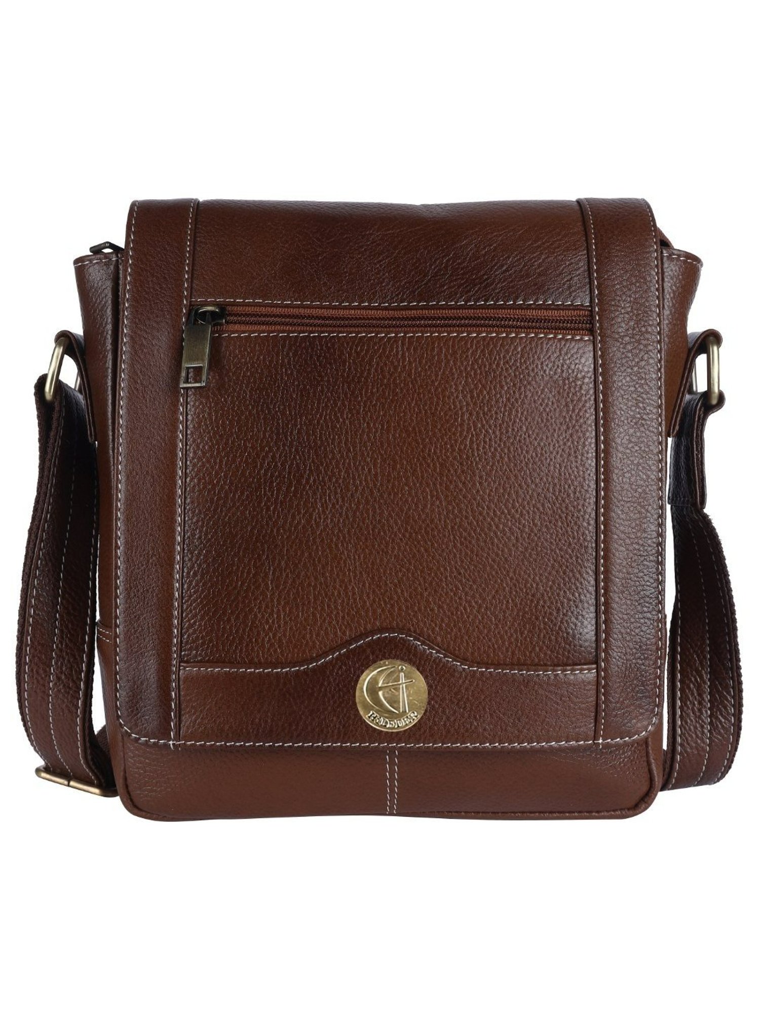 HiLEDER Brown Textured Medium Leather 9 inch Cross Body Bag