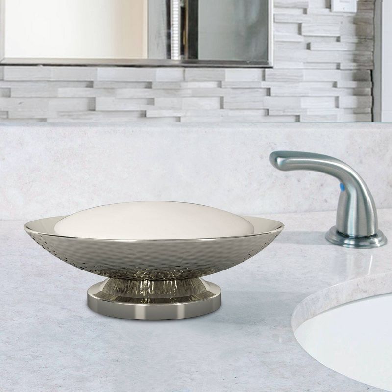 4pc Classic Hammered Metal Bath Accessory Set for Vanity Counter Tops Silver - Nu Steel